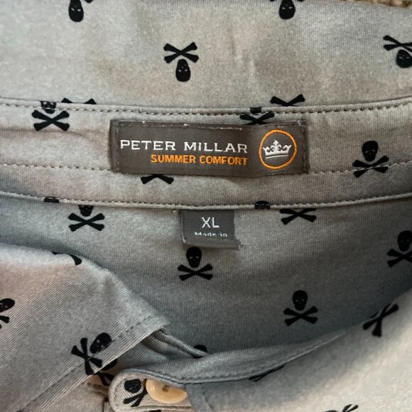 Peter Millar Men XLarge Gray Skull All Over Print Summer Comfort Golf Polo Shirt - Picture 3 of 8